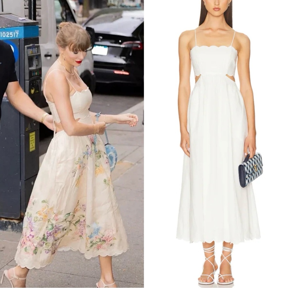 NWOT Zimmermann Rhiannon Scallop Linen Midi Dress Ivory Floral M Wedding Resort